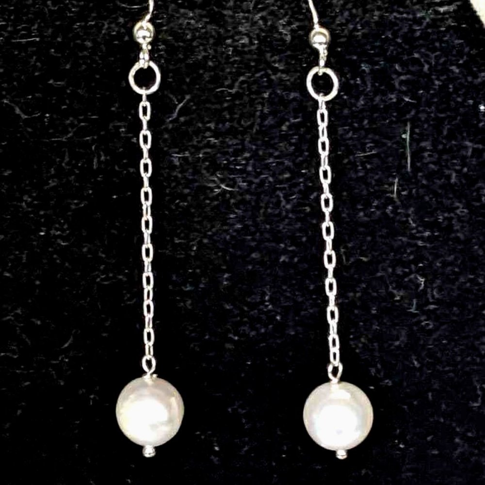 925 Sterling Silver Hook Earrings Beaded With Large 5+ mm Fresh Water Pearls